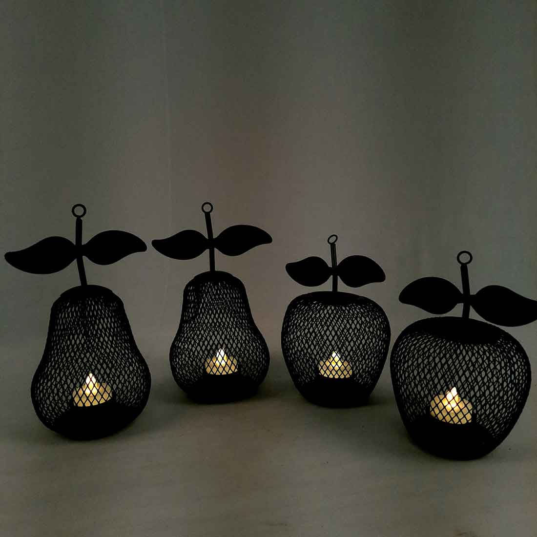 Candle Holder Stands - | Tea Light Holders With One Slots | Tea Light Candle Stand - Apple & Pear Design - For Home, Table, Living Room, Dining room, Bedroom Decor | For Diwali Decoration & Gifts - Set of 4