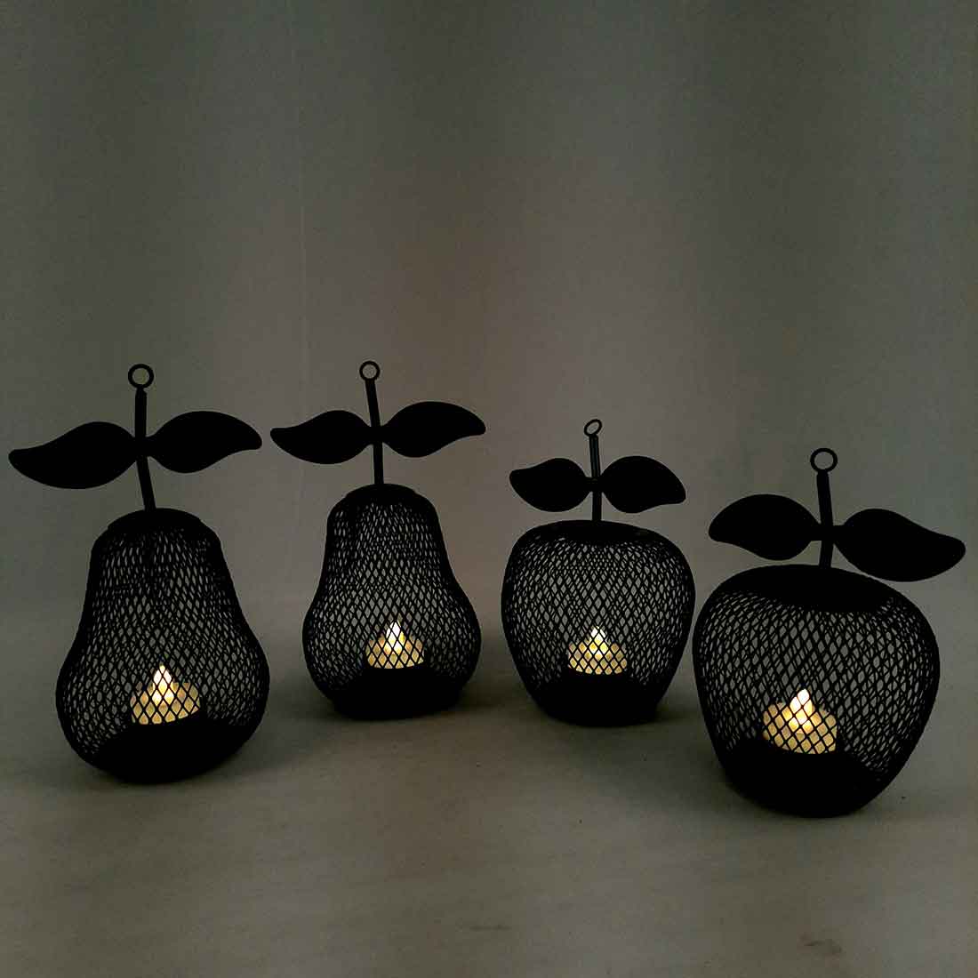 Candle Holder Stands - | Tea Light Holders With One Slots | Tea Light Candle Stand - Apple & Pear Design - For Home, Table, Living Room, Dining room, Bedroom Decor | For Diwali Decoration & Gifts - Set of 4