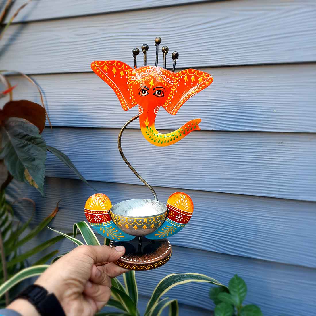 Tea Light Holder Antique | Candle Holders Stand With One Slots | Tea Light Candle Stands - Ganesha Design - For Home, Table, Living Room, Dining room, Bedroom Decor | For Festival Decoration & Gifts - 10 Inch