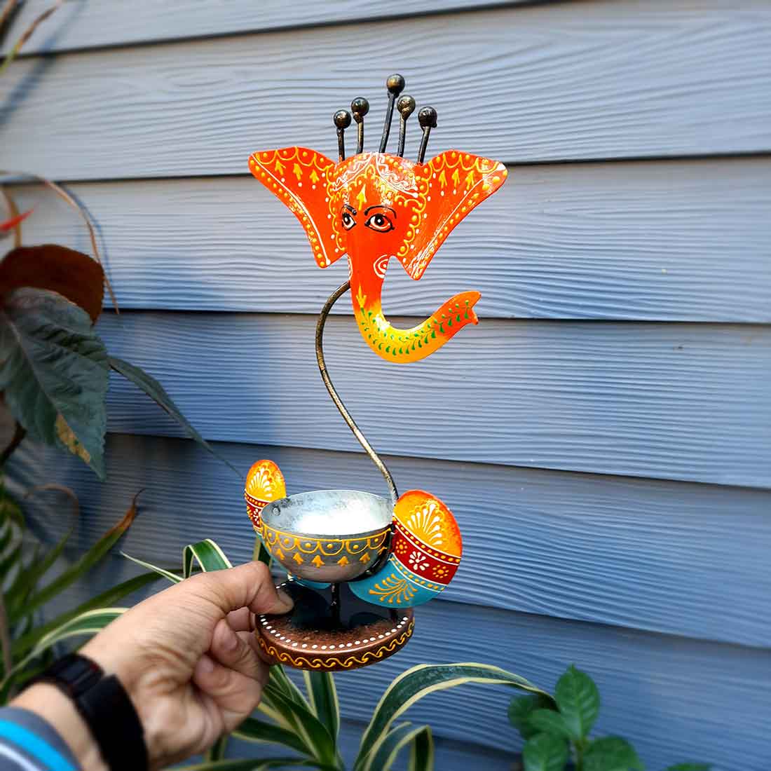 Tea Light Holder Antique | Candle Holders Stand With One Slots | Tea Light Candle Stands - Ganesha Design - For Home, Table, Living Room, Dining room, Bedroom Decor | For Festival Decoration & Gifts - 10 Inch