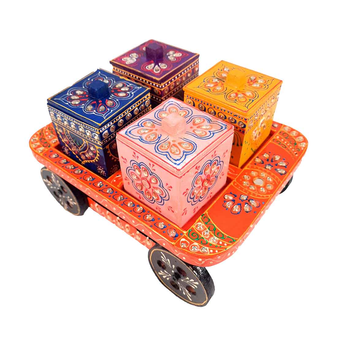 Serving Tray Wooden With Four Boxes & Lid | Multipurpose Decorative Tray & Organizer - For Home, Dining Table, Kitchen , Organization & Gifts | Wedding & Housewarming Gift - 10 Inch