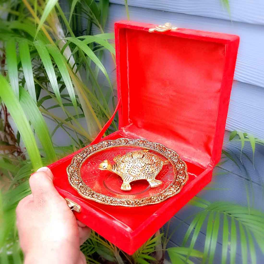 Fengshui Tortoise On Plate Showpiece - Good Luck Turtle - 6 Inch - Vastu Gift for Career, Luck and Home Decoration