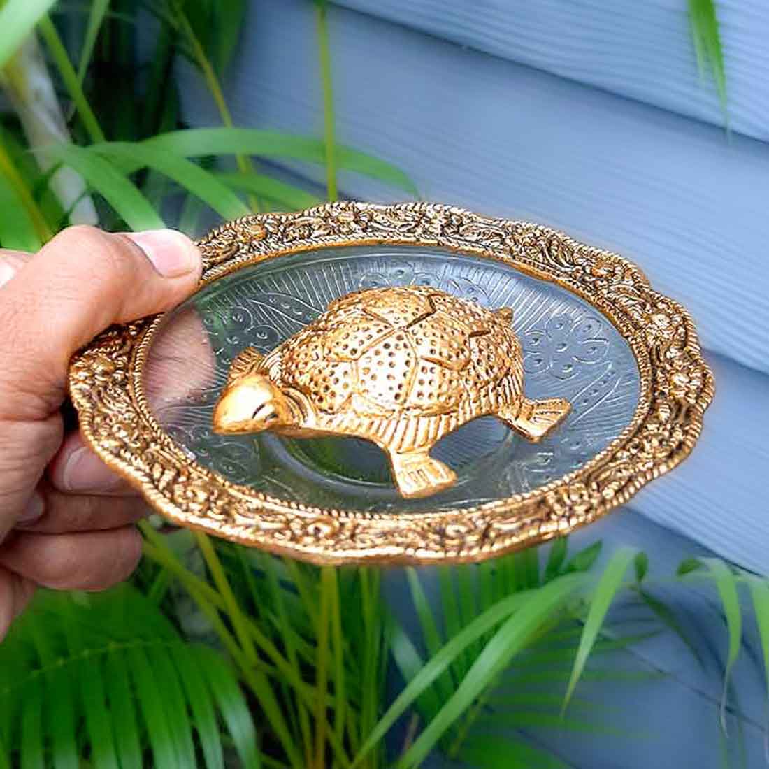 Fengshui Tortoise On Plate Showpiece - Good Luck Turtle -  6 Inch - Vastu Gift for Career, Luck and Home Decoration