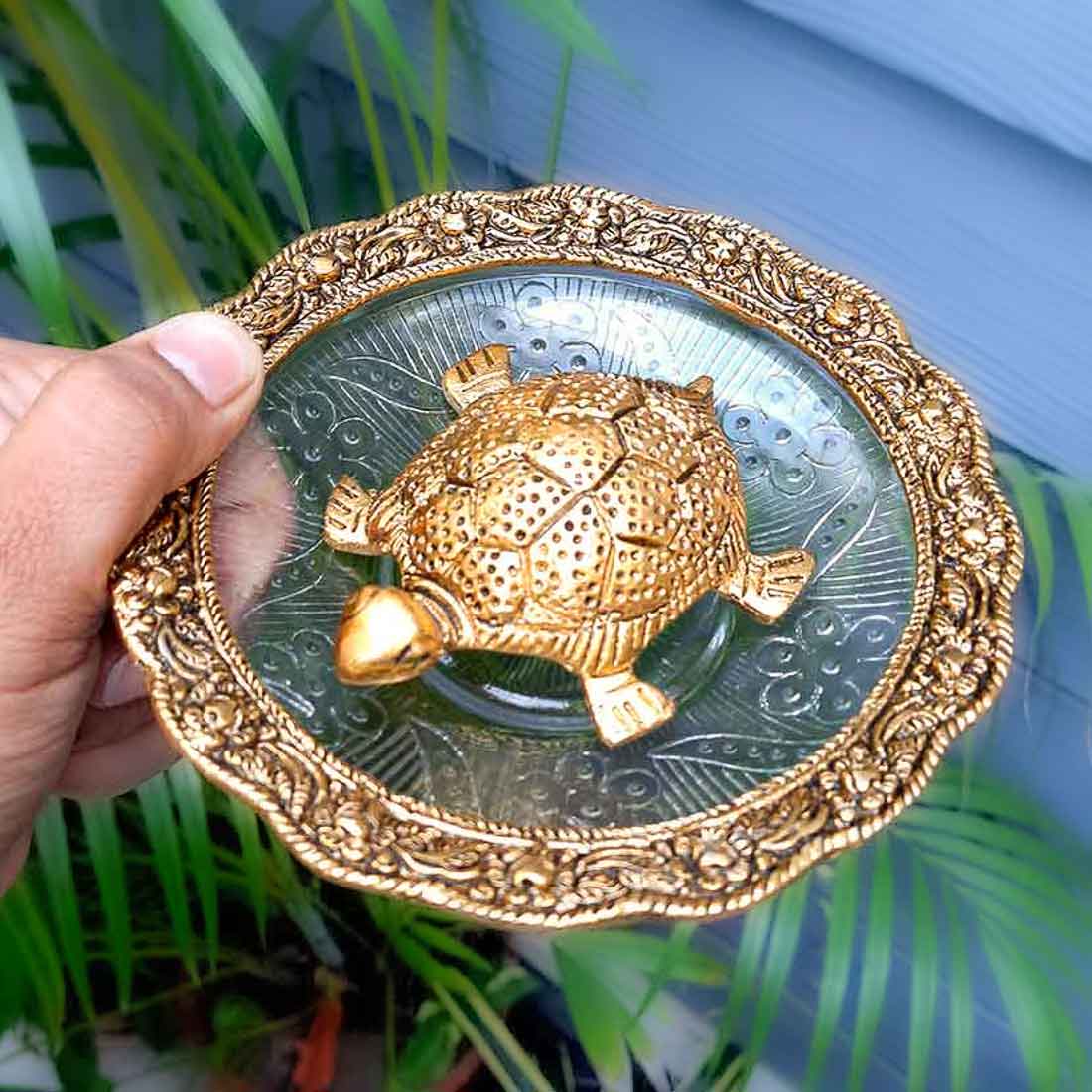 Fengshui Tortoise On Plate Showpiece - Good Luck Turtle -  6 Inch - Vastu Gift for Career, Luck and Home Decoration