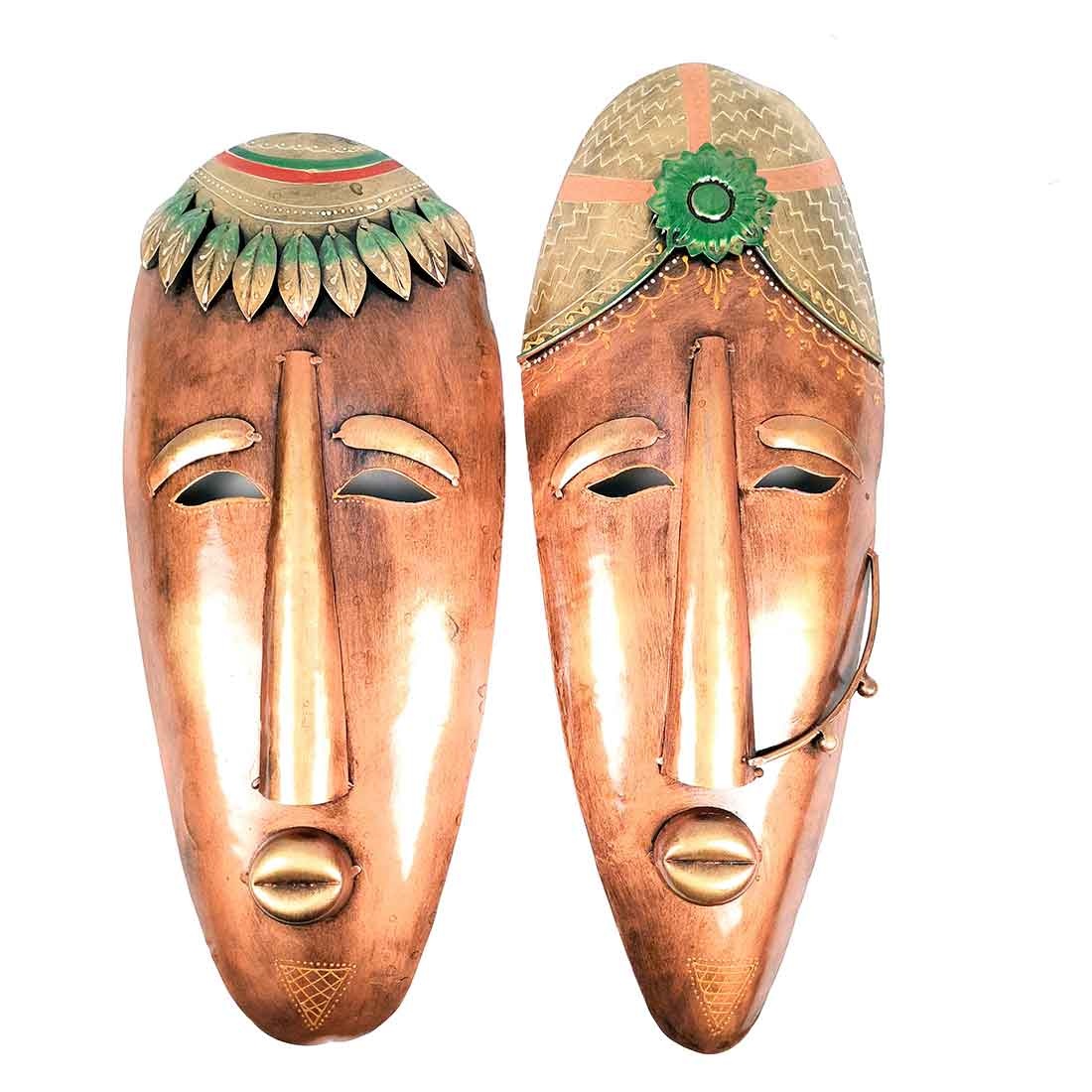 Tribal Face Wall Masks Hanging | Village Man & Woman Faces Hangings - for Home Entrance, Living Room, Door Decor, Hall-Way, Balcony Decoration & Gift - 21 Inch - Apkamart