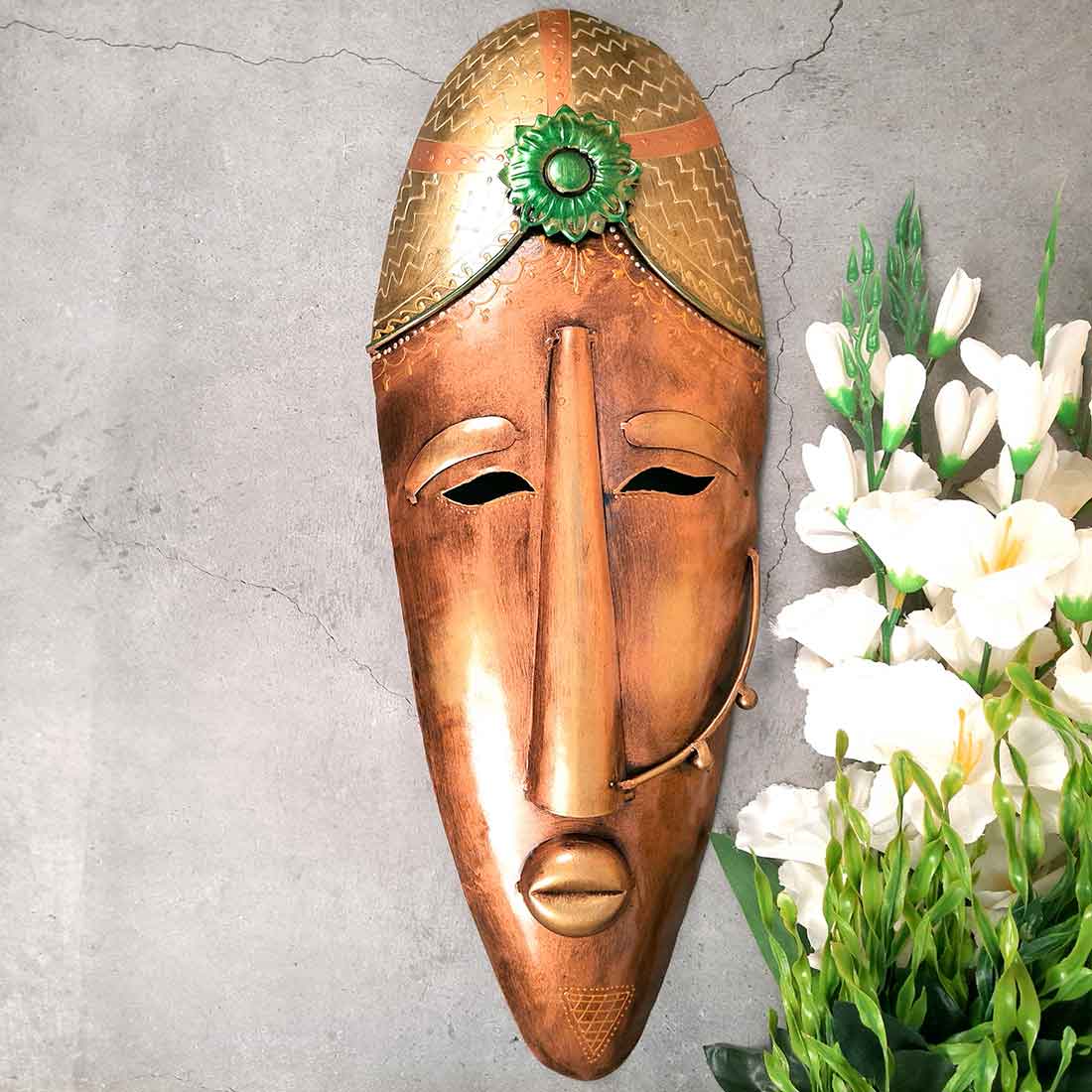Tribal Face Wall Masks Hanging | Village Man & Woman Faces Hangings - for Home Entrance, Living Room, Door Decor, Hall-Way, Balcony Decoration & Gift - 21 Inch - Apkamart