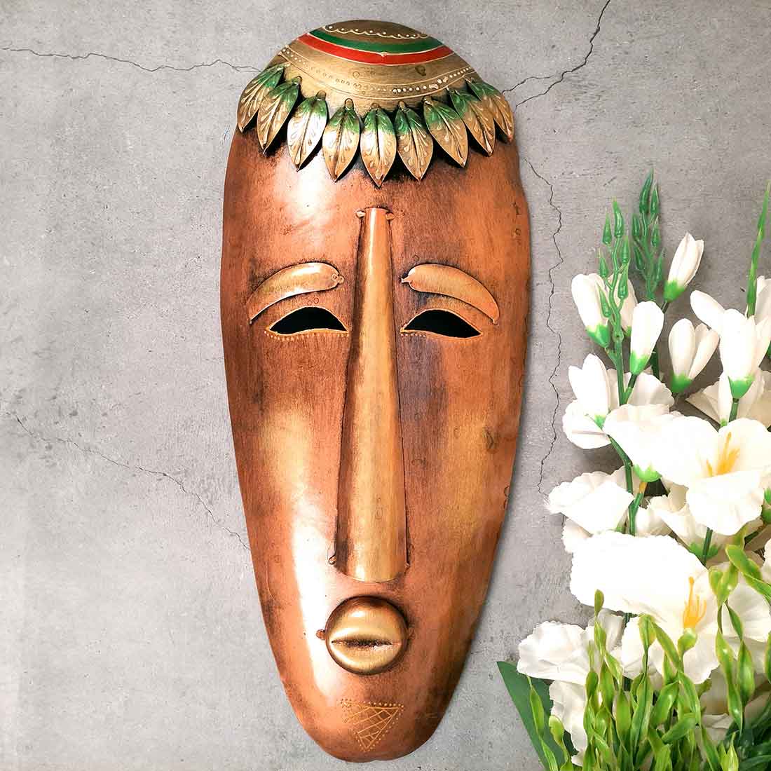 Tribal Face Wall Masks Hanging | Village Man & Woman Faces Hangings - for Home Entrance, Living Room, Door Decor, Hall-Way, Balcony Decoration & Gift - 21 Inch - Apkamart