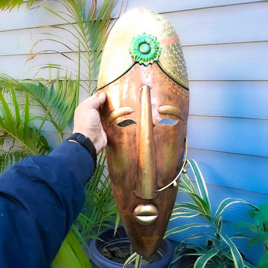 Tribal Face Wall Masks Hanging | Village Man & Woman Faces Hangings - for Home Entrance, Living Room, Door Decor, Hall-Way, Balcony Decoration & Gift - 21 Inch - Apkamart