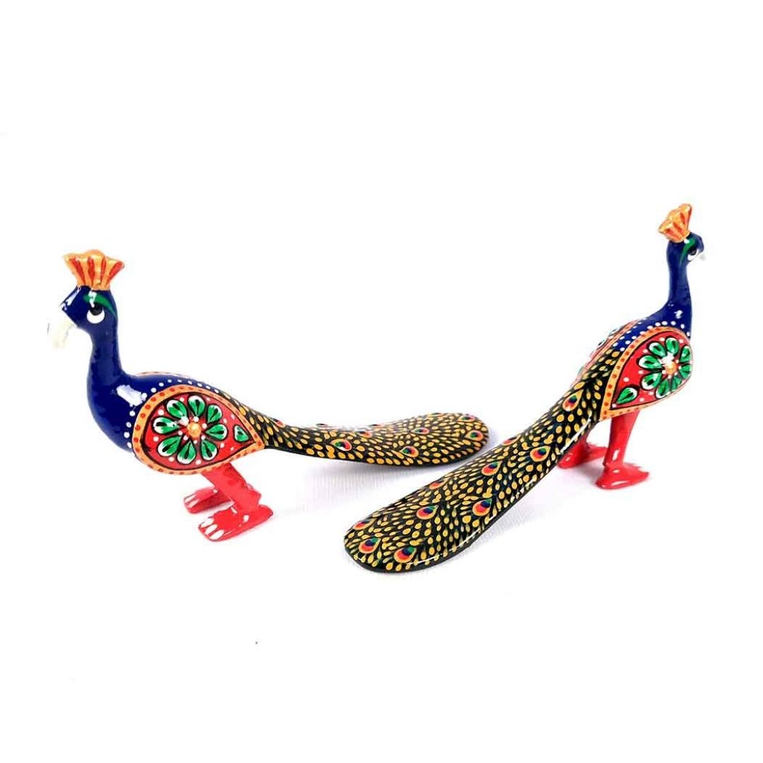 Peacock Showpiece For Table & Shelf Decor - 3 Inch - Set of 2 - ApkaMart