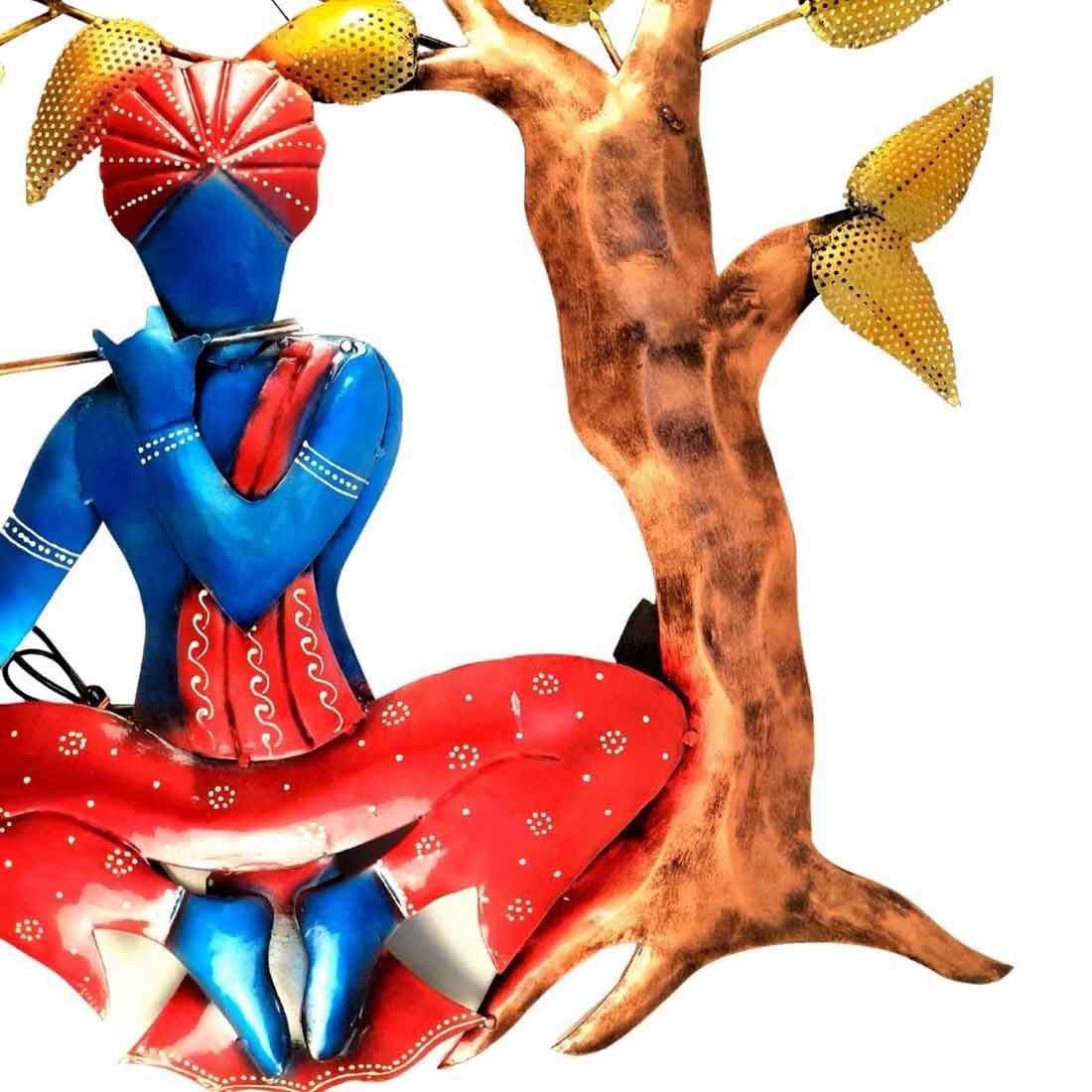 Wall Decor for Living Room | Metal Wall Art Krishna Sitting Under Tree - 31 Inch - ApkaMart