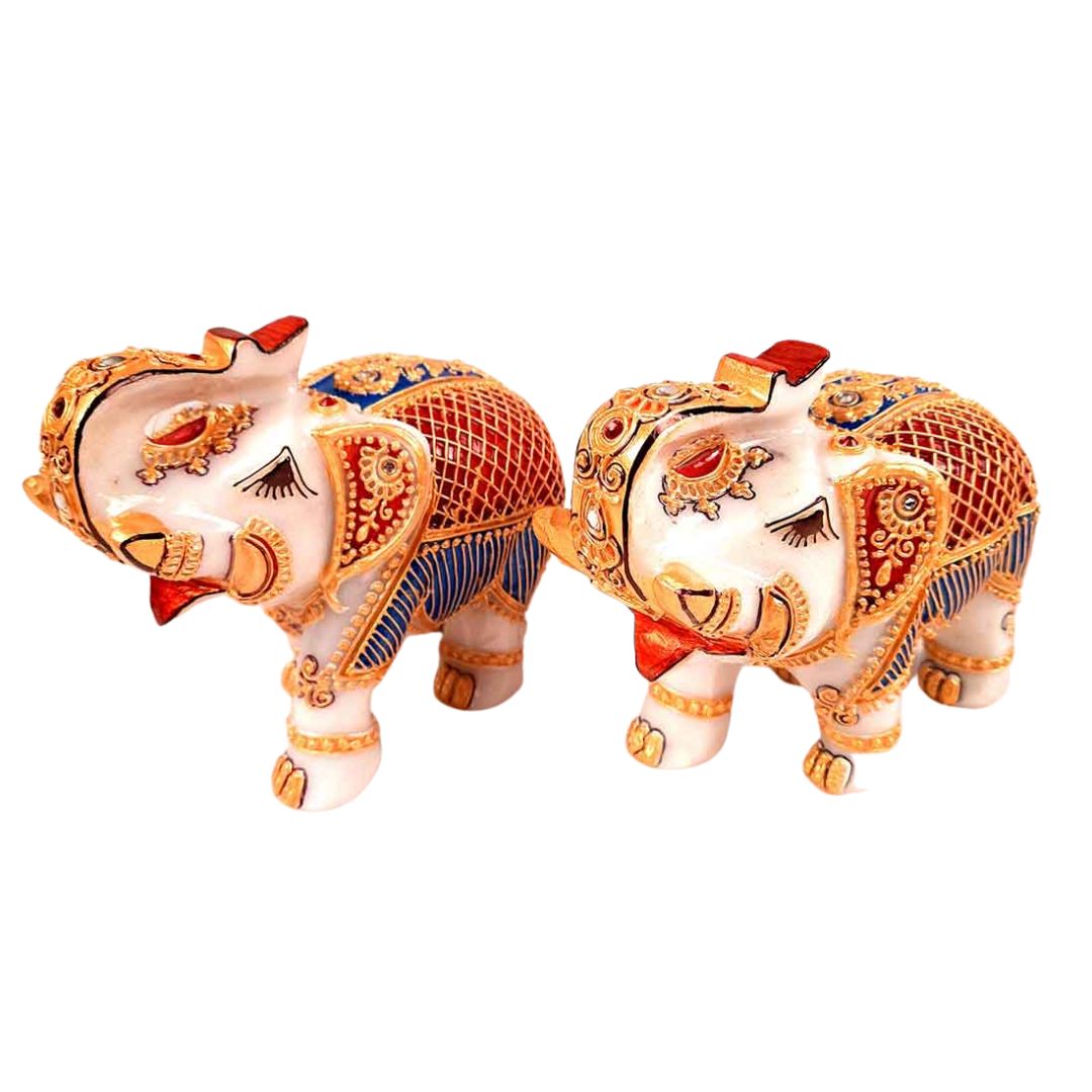 Elephant Showpiece Marbel - For Center Table & Home Decoration - 5 Inch -Set of 2 - ApkaMart