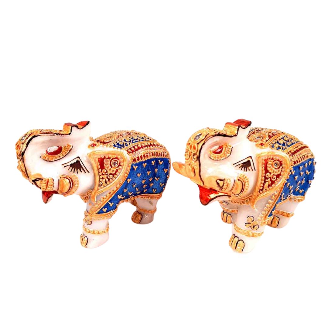 Marble Elephant Showpiece  - For Home, Living Room & Table Decor - 4 Inch - Set of 2 - ApkaMart