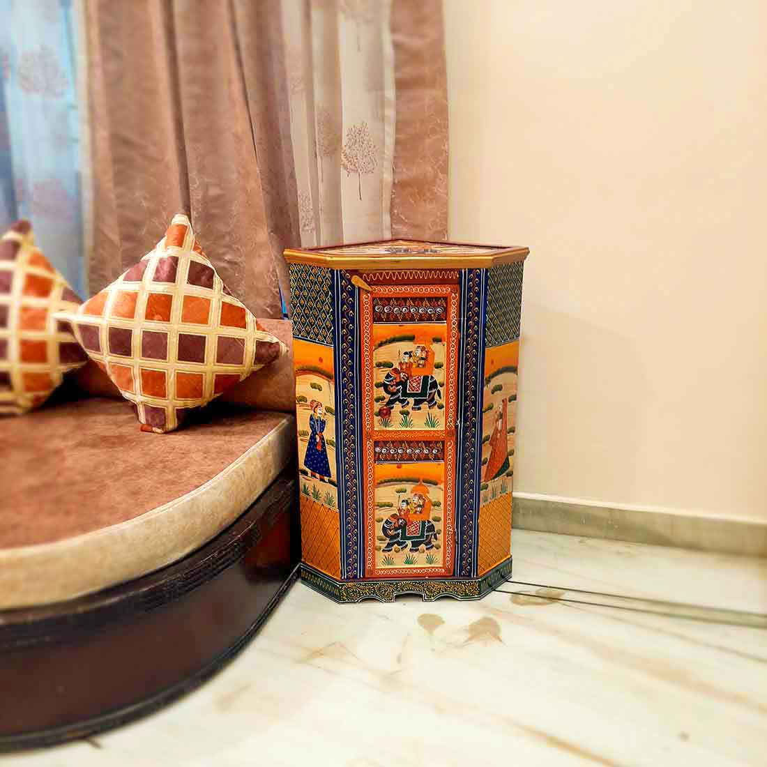 Almirah Corner Rack With Two Drawers | Wooden Cabinet Cum Storage Drawer - for Home, Living Room Decor, Corner Decoration & Gifts - 30 Inch