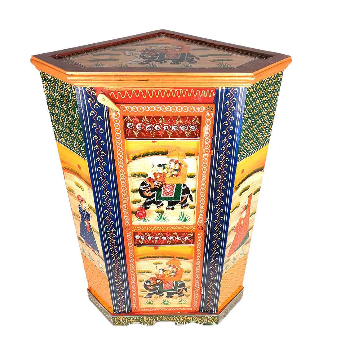 Almirah Corner Rack With Two Drawers | Wooden Cabinet Cum Storage Drawer - for Home, Living Room Decor, Corner Decoration & Gifts - 30 Inch