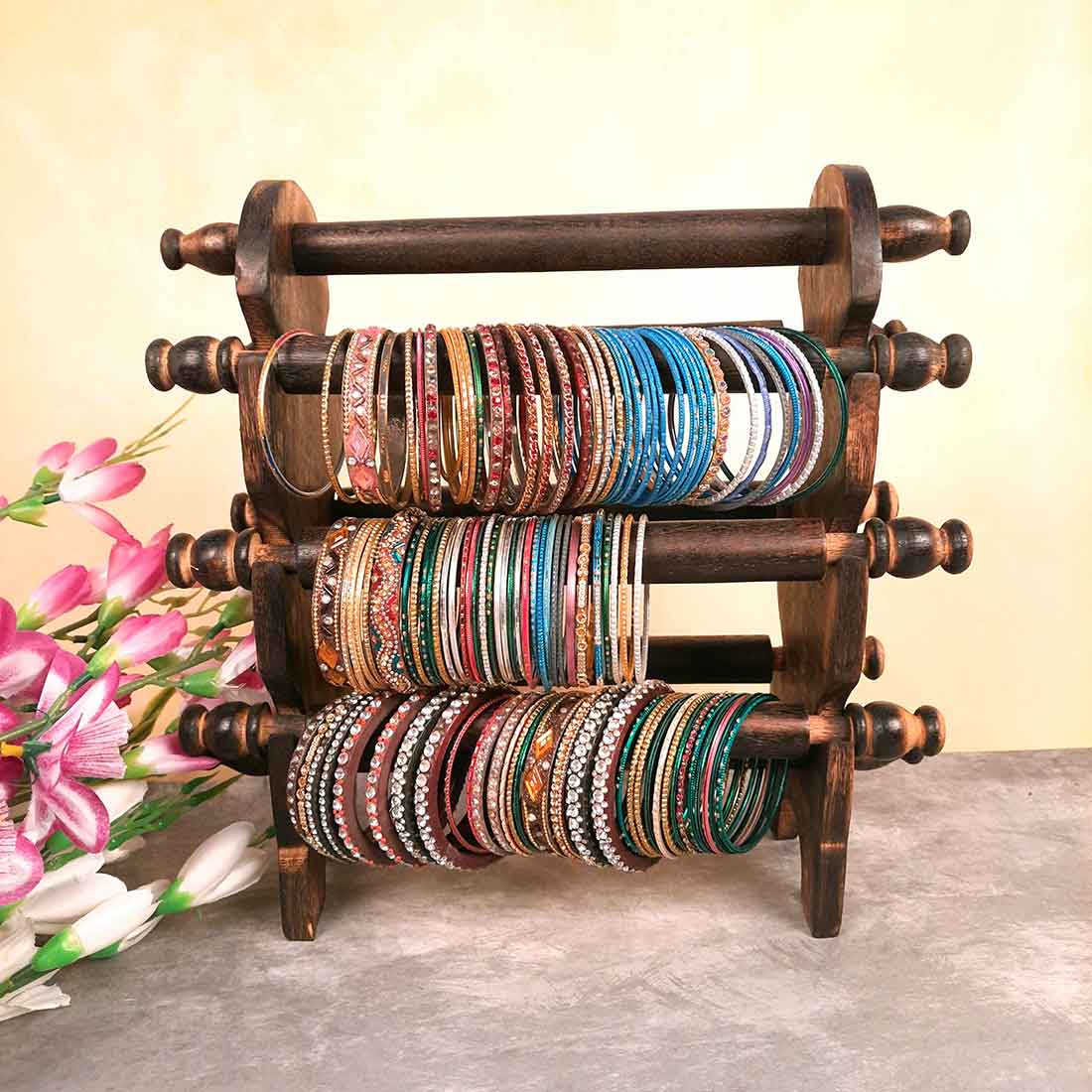 Wooden Bangle Stand | Jewelry Organizer - for Bangles & Dressing table - 6 Rod -11 Inch