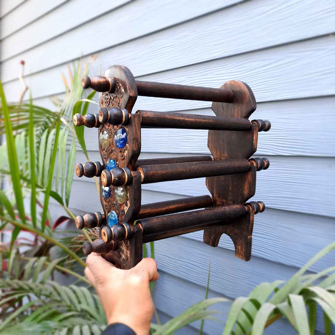 Wooden Bangle Stand | Jewelry Organizer - for Bangles & Dressing table - 6 Rod -11 Inch
