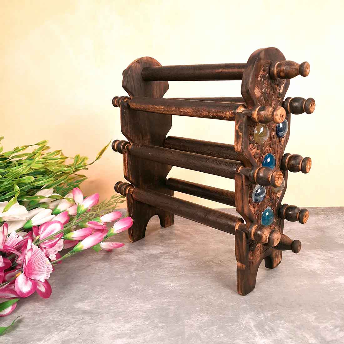 Wooden Bangle Stand | Jewelry Organizer - for Bangles & Dressing table - 6 Rod -11 Inch