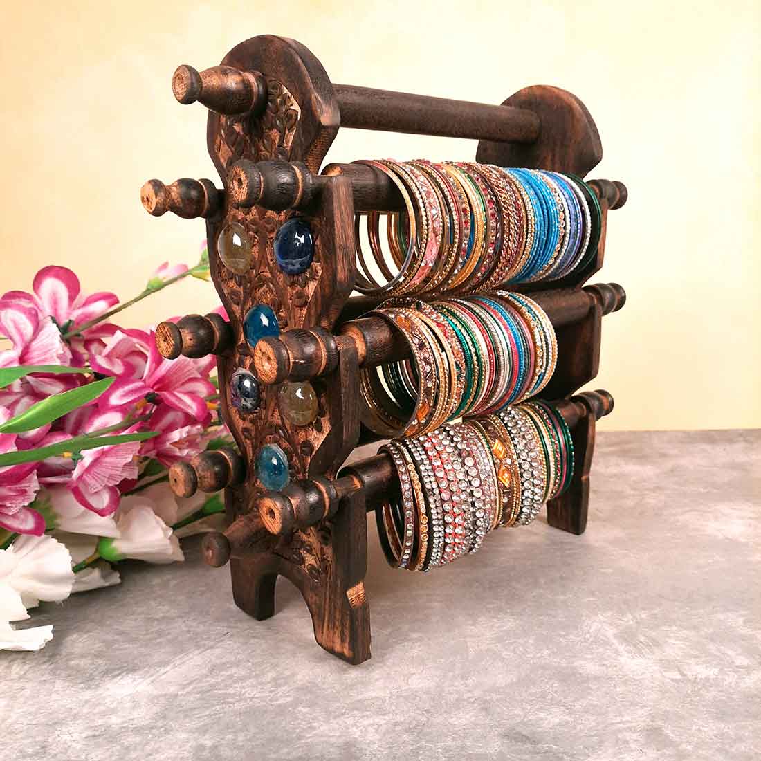 Wooden Bangle Stand | Jewelry Organizer - for Bangles & Dressing table - 6 Rod -11 Inch