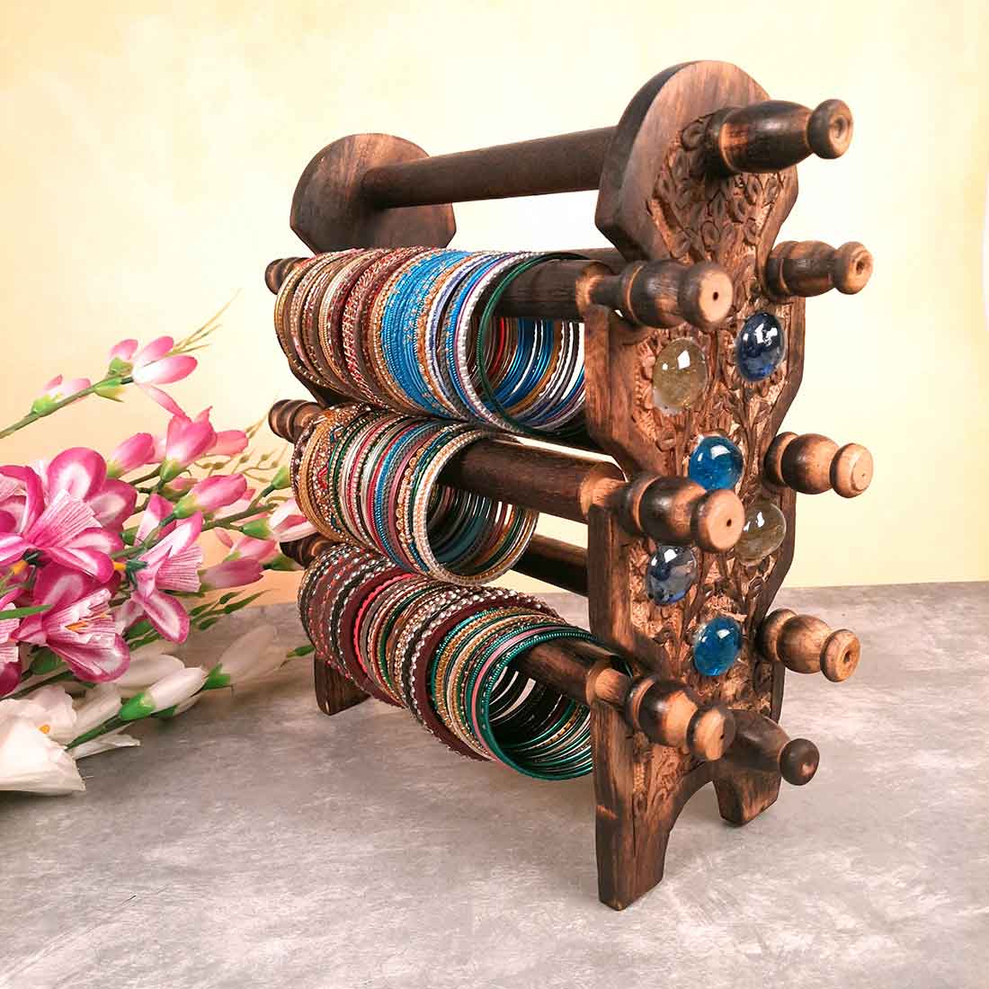 Wooden Bangle Stand | Jewelry Organizer - for Bangles & Dressing table - 6 Rod -11 Inch