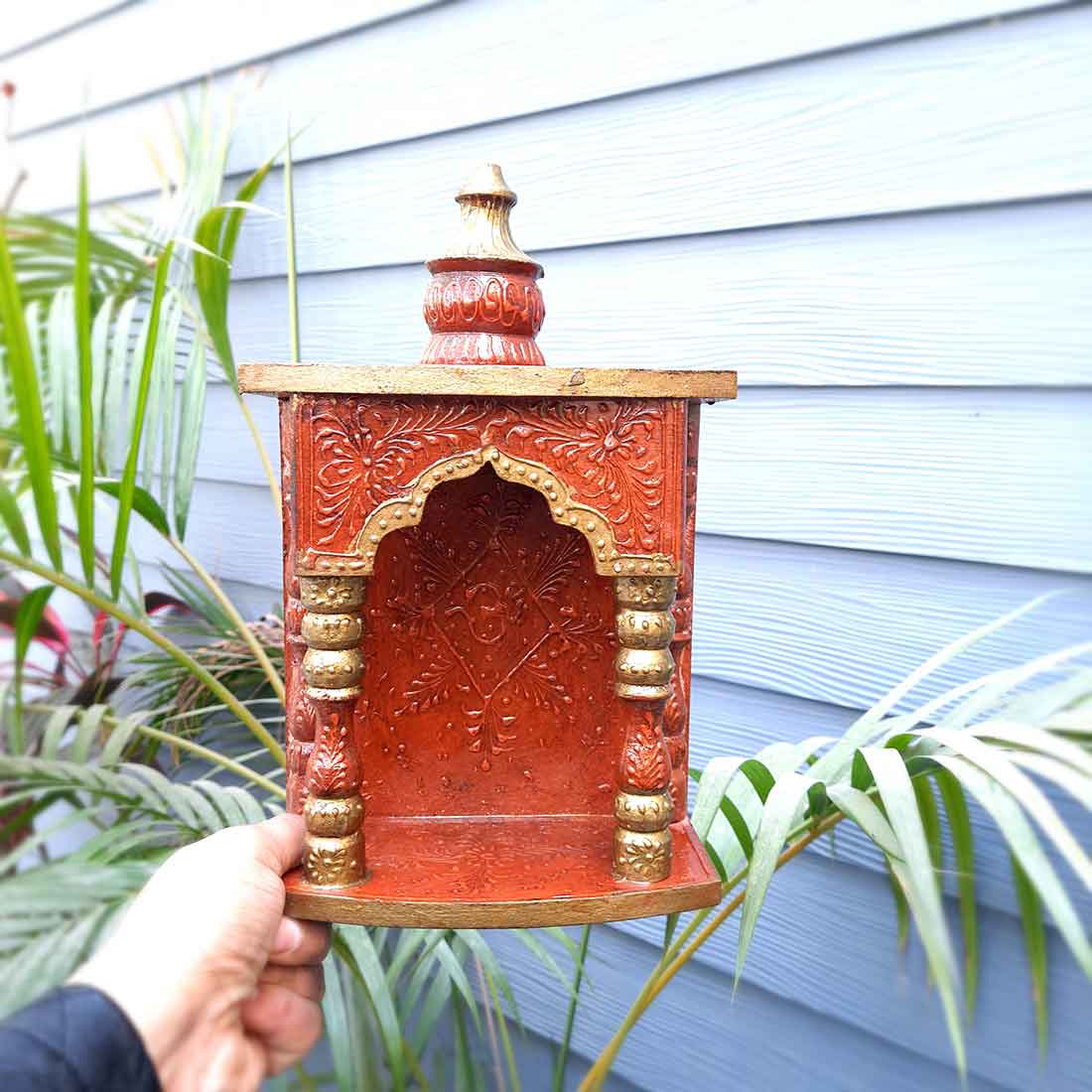 Home Temple for Worship | Puja Mandir Wooden |  Pooja Stand / Unit Wall Hanging With Detachable Gumbad – For Home, Ghar, Office & Shop  - 11 Inch