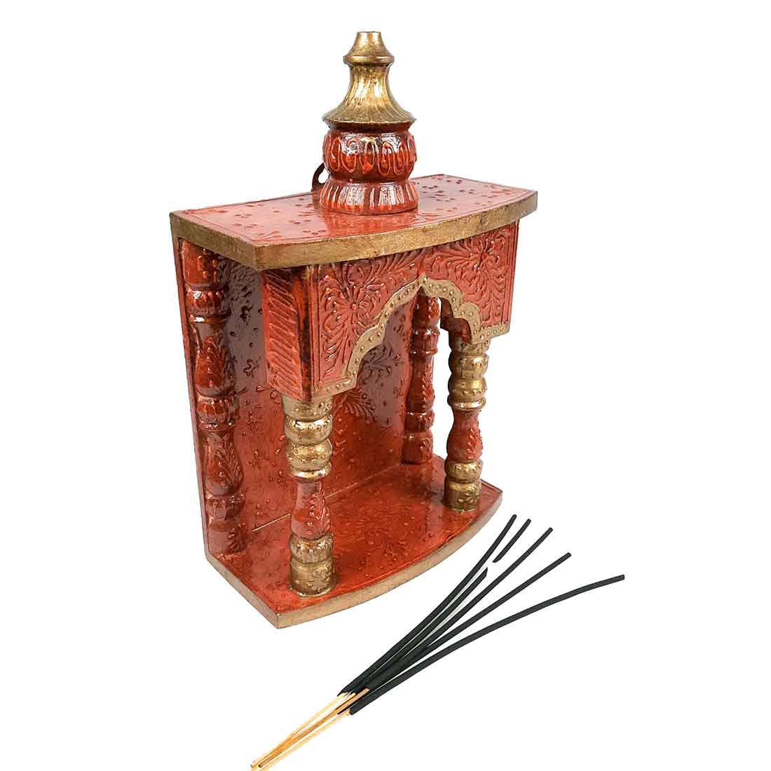 Home Temple for Worship | Puja Mandir Wooden |  Pooja Stand / Unit Wall Hanging With Detachable Gumbad – For Home, Ghar, Office & Shop  - 11 Inch