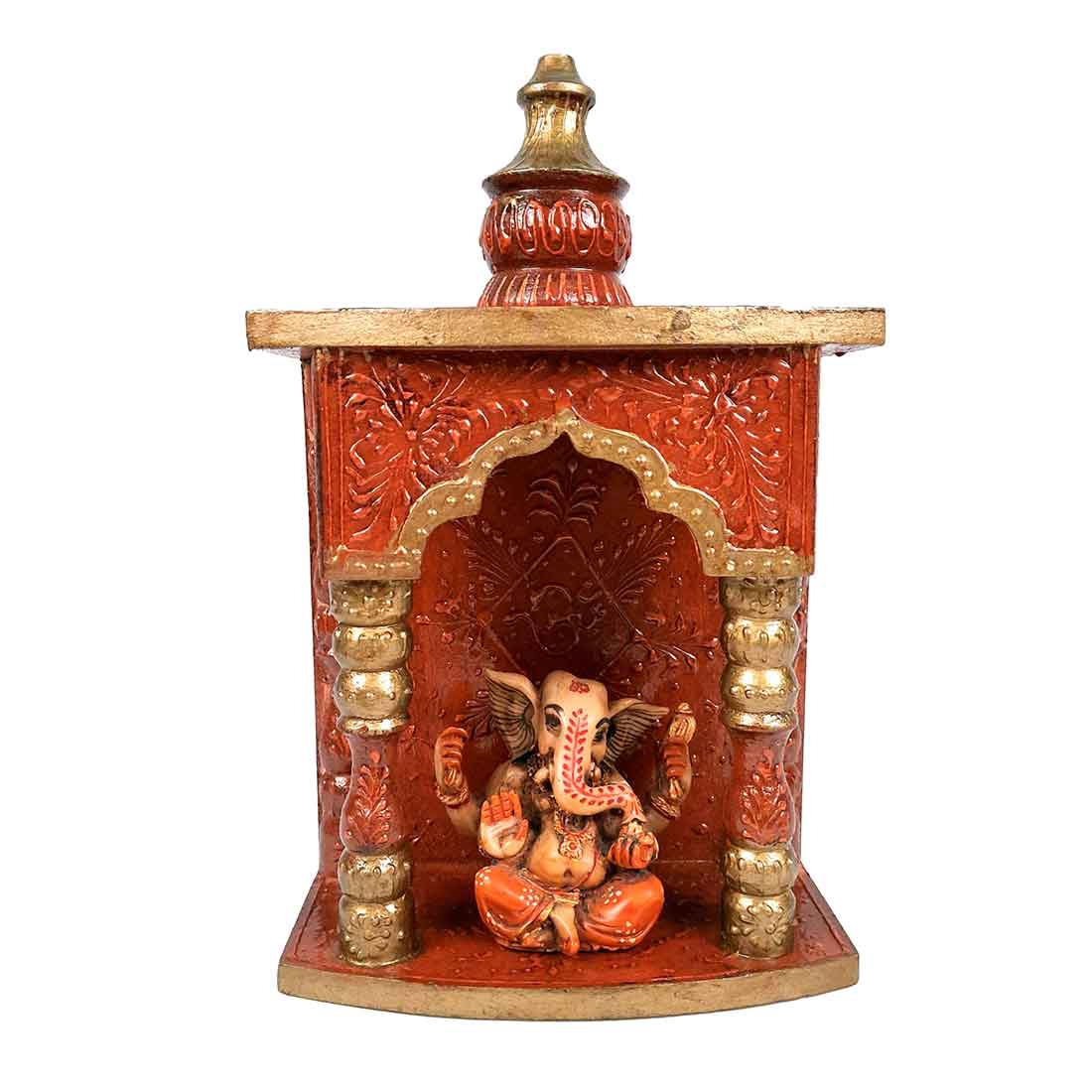 Home Temple for Worship | Puja Mandir Wooden | Pooja Stand / Unit Wall Hanging With Detachable Gumbad – For Home, Ghar, Office & Shop - 11 Inch