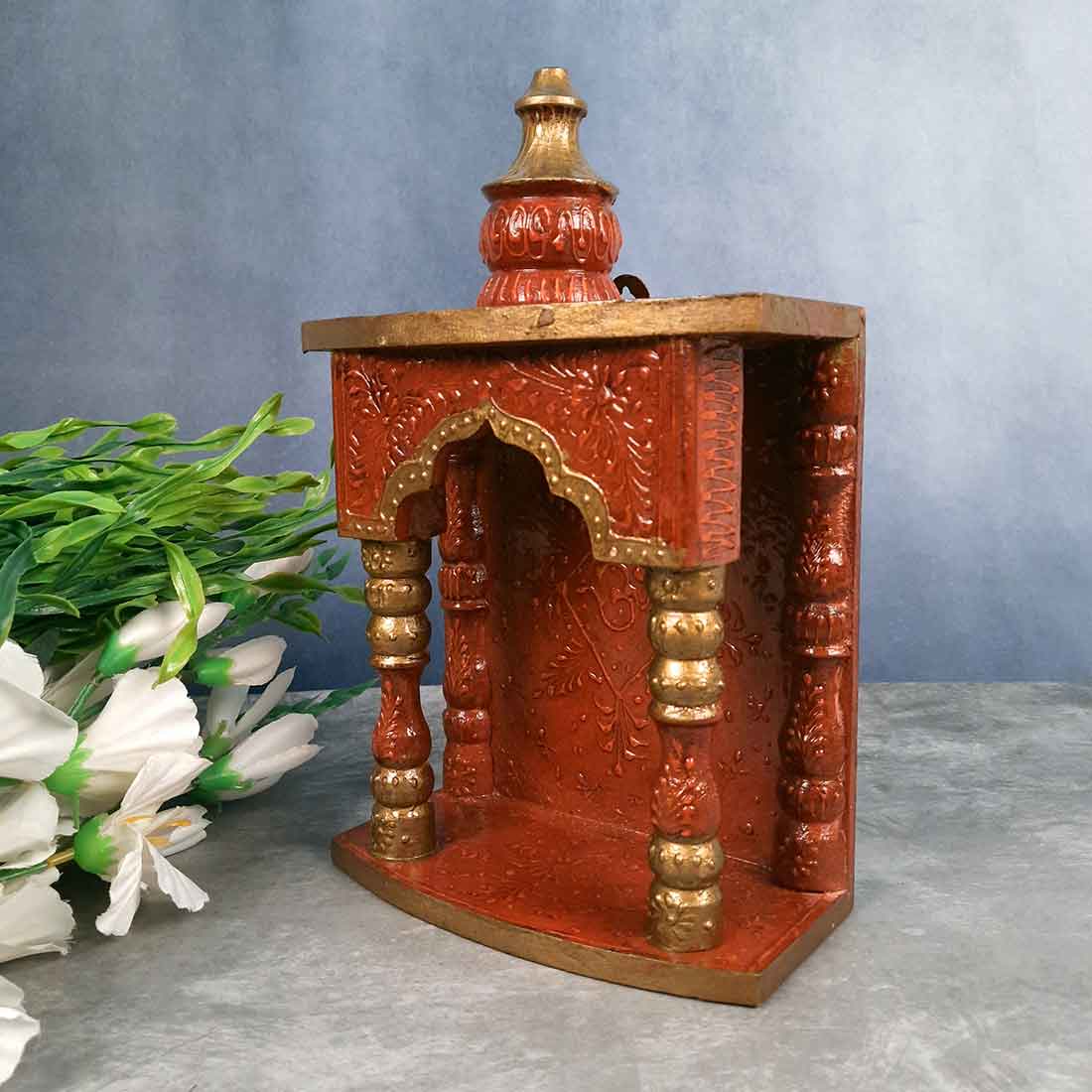 Home Temple for Worship | Puja Mandir Wooden |  Pooja Stand / Unit Wall Hanging With Detachable Gumbad – For Home, Ghar, Office & Shop  - 11 Inch