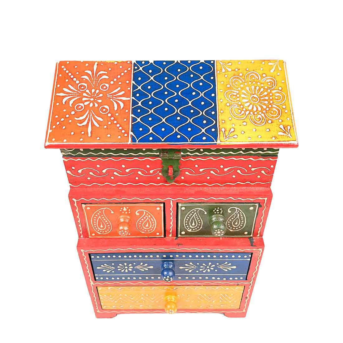 WoodenJewelryBox - 5 Drawerbox - Apkamart #color_Red