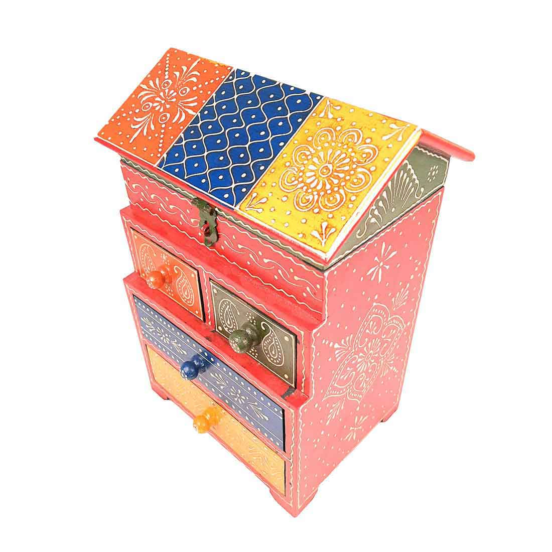 WoodenJewelryBox - 5 Drawerbox - Apkamart #color_Red