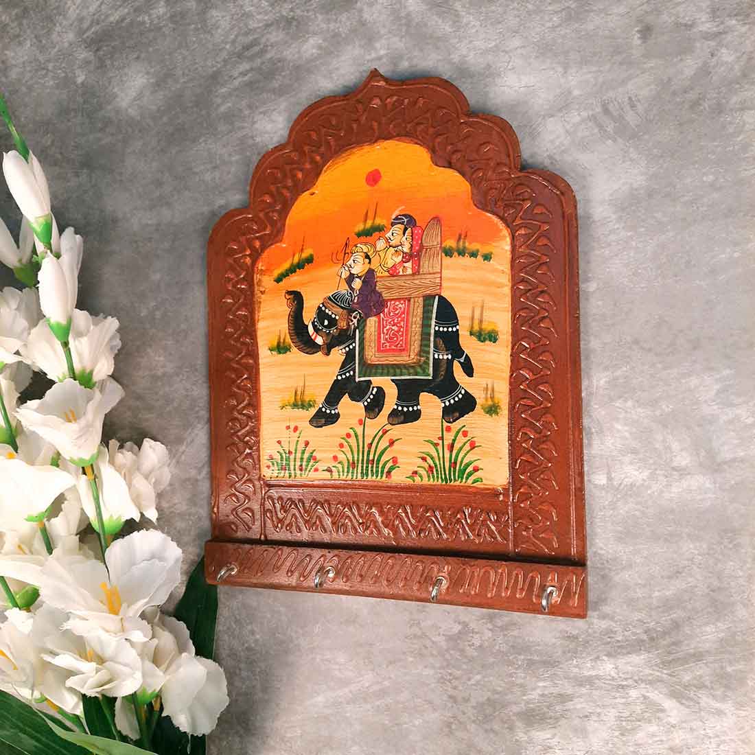 Key Holder Stands | Wooden Keys Hook Wall Hangers | Keys Organizer - For Home, Entrance, Office Decor & Gifts - 12 Inch (4 Hooks)