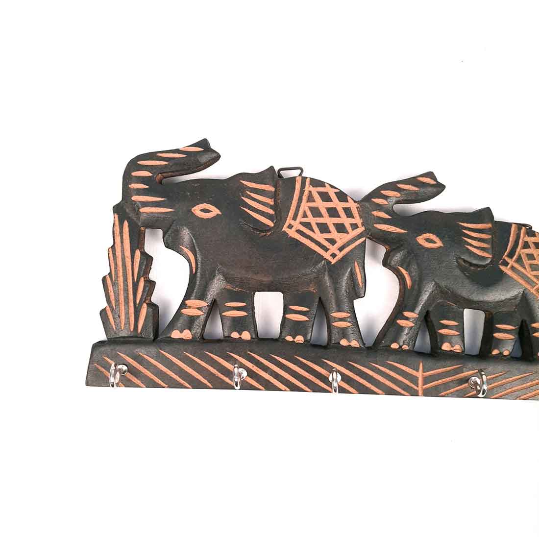 Elephant Key Holder for Wall | Wooden Key Stand with Hooks | Decorative Elephant Design Key Organizer for Home & Office - 12 Inch (6 Hooks) - Apkamart #Style_Design 2
