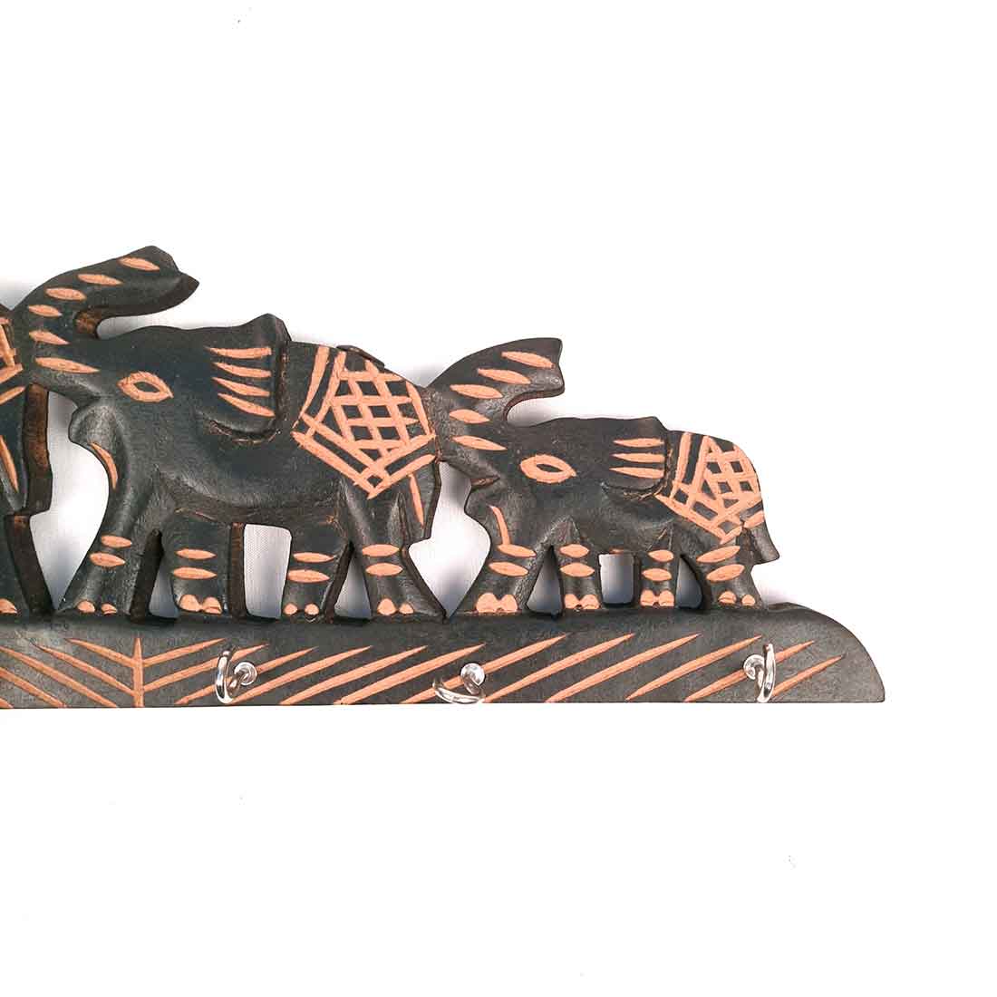 Elephant Key Holder for Wall | Wooden Key Stand with Hooks | Decorative Elephant Design Key Organizer for Home & Office - 12 Inch (6 Hooks) - Apkamart #Style_Design 2