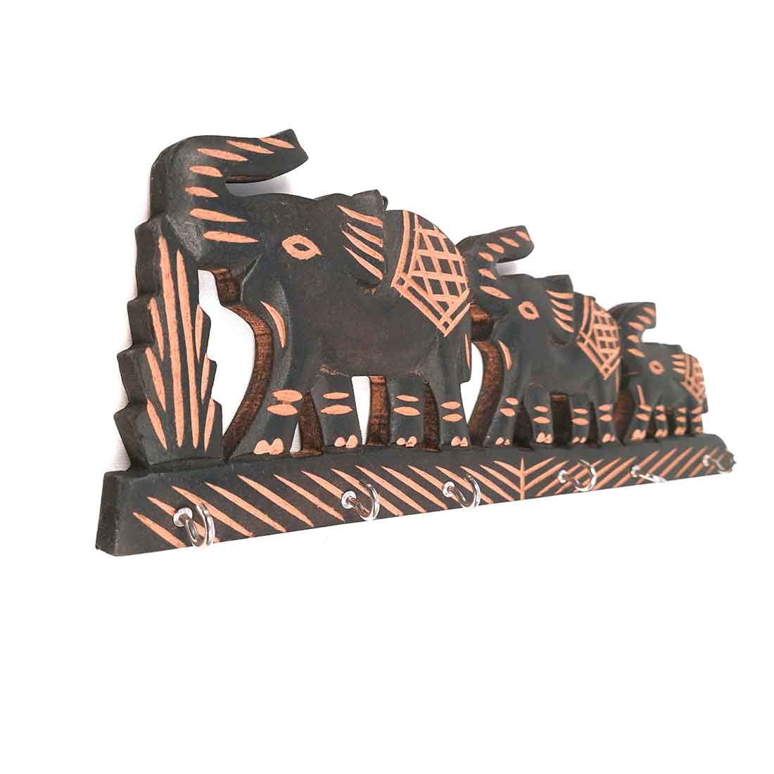 Elephant Key Holder for Wall | Wooden Key Stand with Hooks | Decorative Elephant Design Key Organizer for Home & Office - 12 Inch (6 Hooks) - Apkamart #Style_Design 2