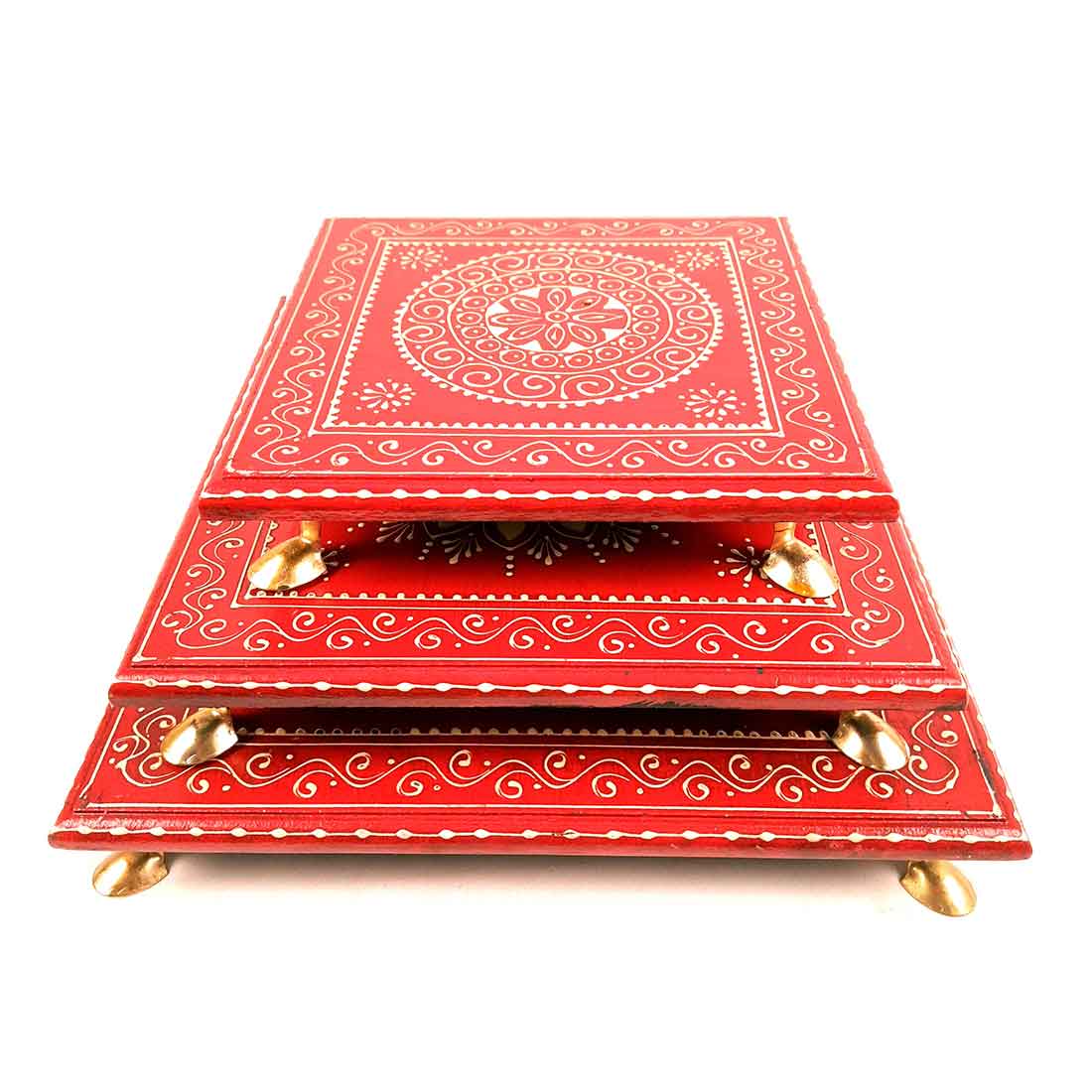 Puja Chowki Bajot | Wooden Chauki - For Pooja & Gifts - 8,10 & 12 Inch - Set of 3 - Apkamart #Style_Design 1