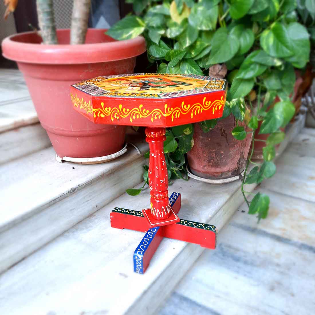 Side Table | Wooden End Tables Cum Stool - for Keeping Lamp, Vases & Plants | Small Stools - for Sitting, Bedside, Home Decor, Corners, Sofa Side Stool, Office & Gifts - 15 Inch