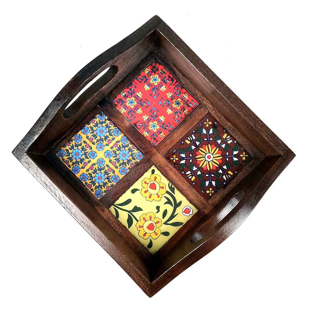 Serving Tray With In-Built Ceramic Tiles | Tea Tray - For Serving, Kitchen, Home Decor & Gifts - 9 Inch -Apkamart #Style_Classic