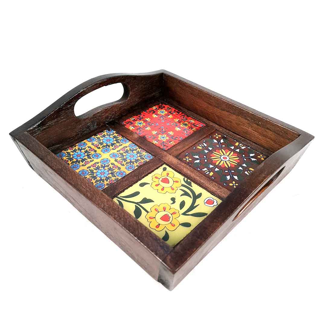 Serving Tray With In-Built Ceramic Tiles | Tea Tray - For Serving, Kitchen, Home Decor & Gifts - 9 Inch -Apkamart #Style_Classic