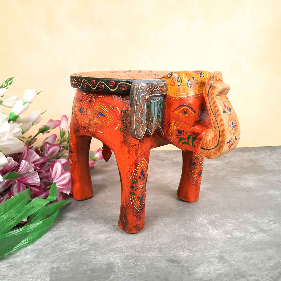Elephant Showpiece - Stool Design | Elephant Table Showpiece - For Placing Small Pots & Tea Lights - For Home, Living Room Decor & Gifts - 8 Inch - Apkamart #Style_Design 2