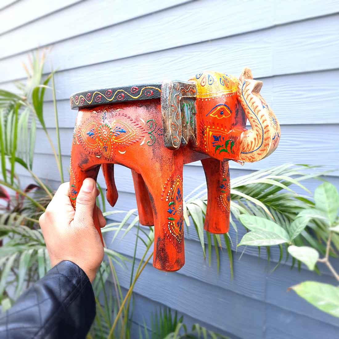 Elephant Showpiece - Stool Design | Elephant Table Showpiece - For Placing Small Pots & Tea Lights - For Home, Living Room Decor & Gifts - 8 Inch - Apkamart #Style_Design 2