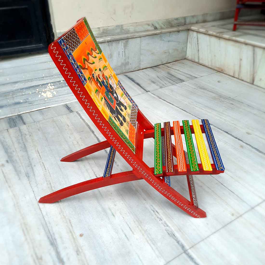 Chairs & Side Tables Set For Indoor & Outdoor | Folding Chair & Stool Set | Wooden Furniture - For Patio, Home, Living Room, Garden, Terrace Decor & Gifts - Set of 4