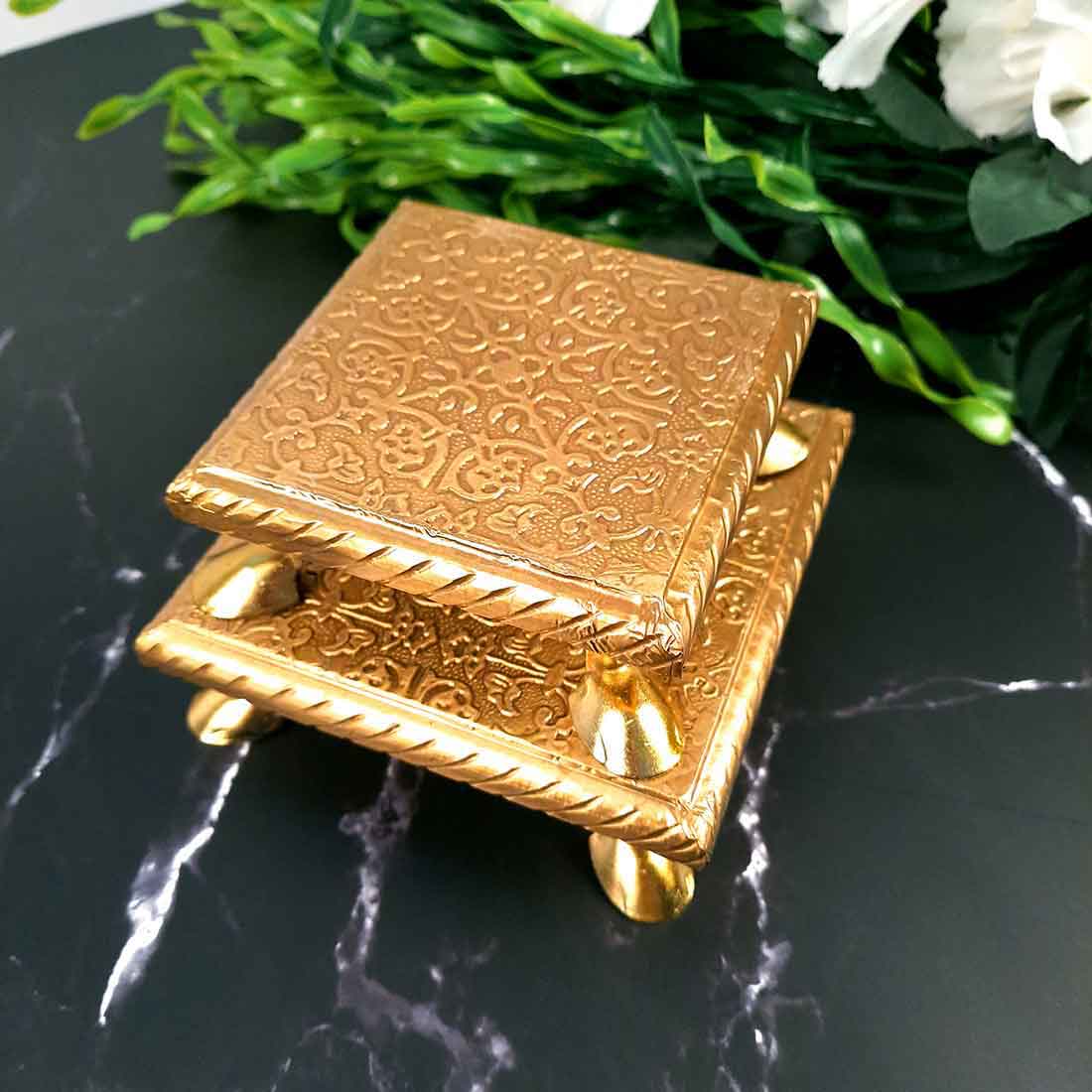 Pooja Bajot | Brass Chowki - For Pooja, Weddings & Festivals - Set of 2 (4,5 Inch) - ApkaMart