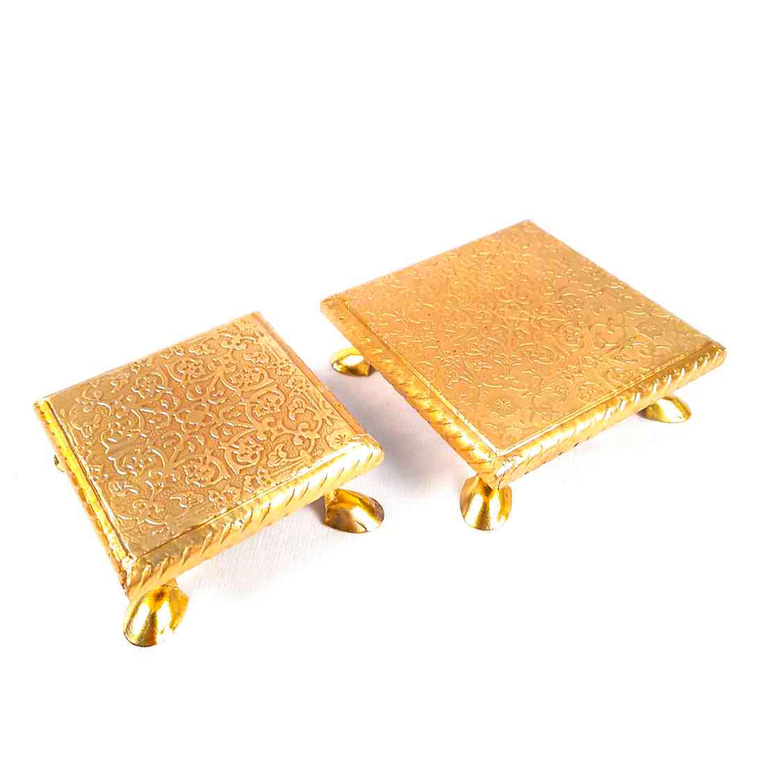 Pooja Bajot | Brass Chowki - For Pooja, Weddings & Festivals - Set of 2 (4,5 Inch) - ApkaMart