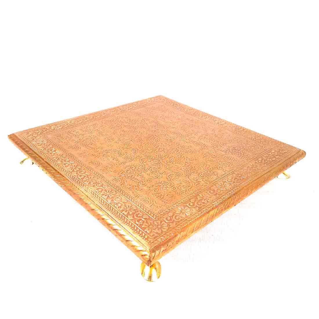 Brass Puja Chowki - Wooden Bajot - For Pooja &Home Decor - Set of 2 ( 10, 12 Inch) - ApkaMart