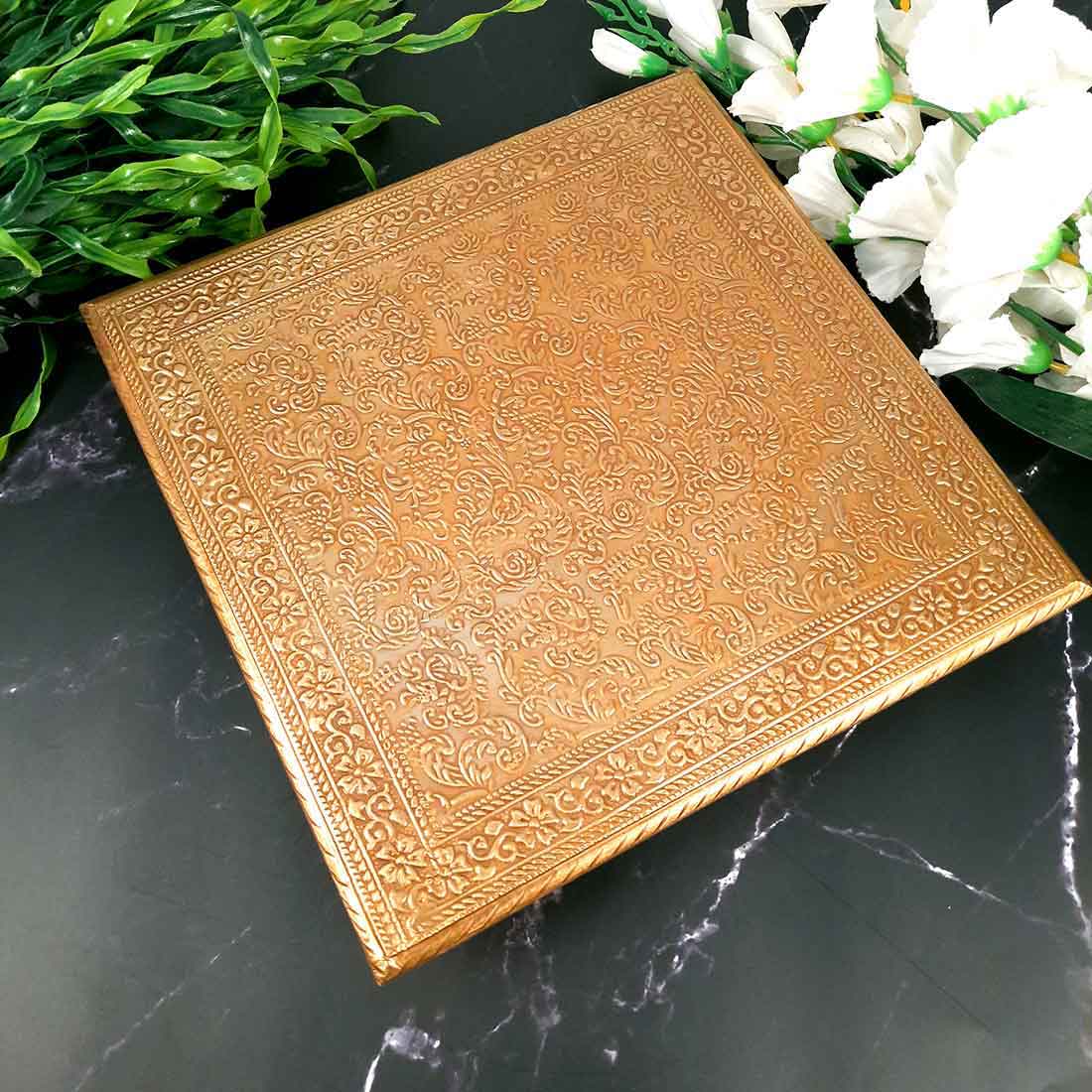 Brass Puja Chowki - Wooden Bajot - For Pooja &Home Decor - Set of 2 ( 10, 12 Inch) - ApkaMart