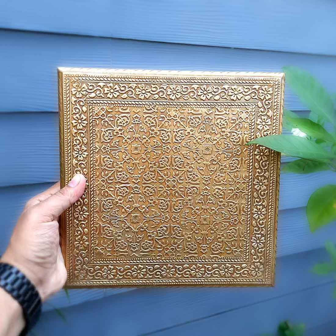 Brass Puja Chowki - Wooden Bajot - For Pooja &Home Decor - Set of 2 ( 10, 12 Inch) - ApkaMart