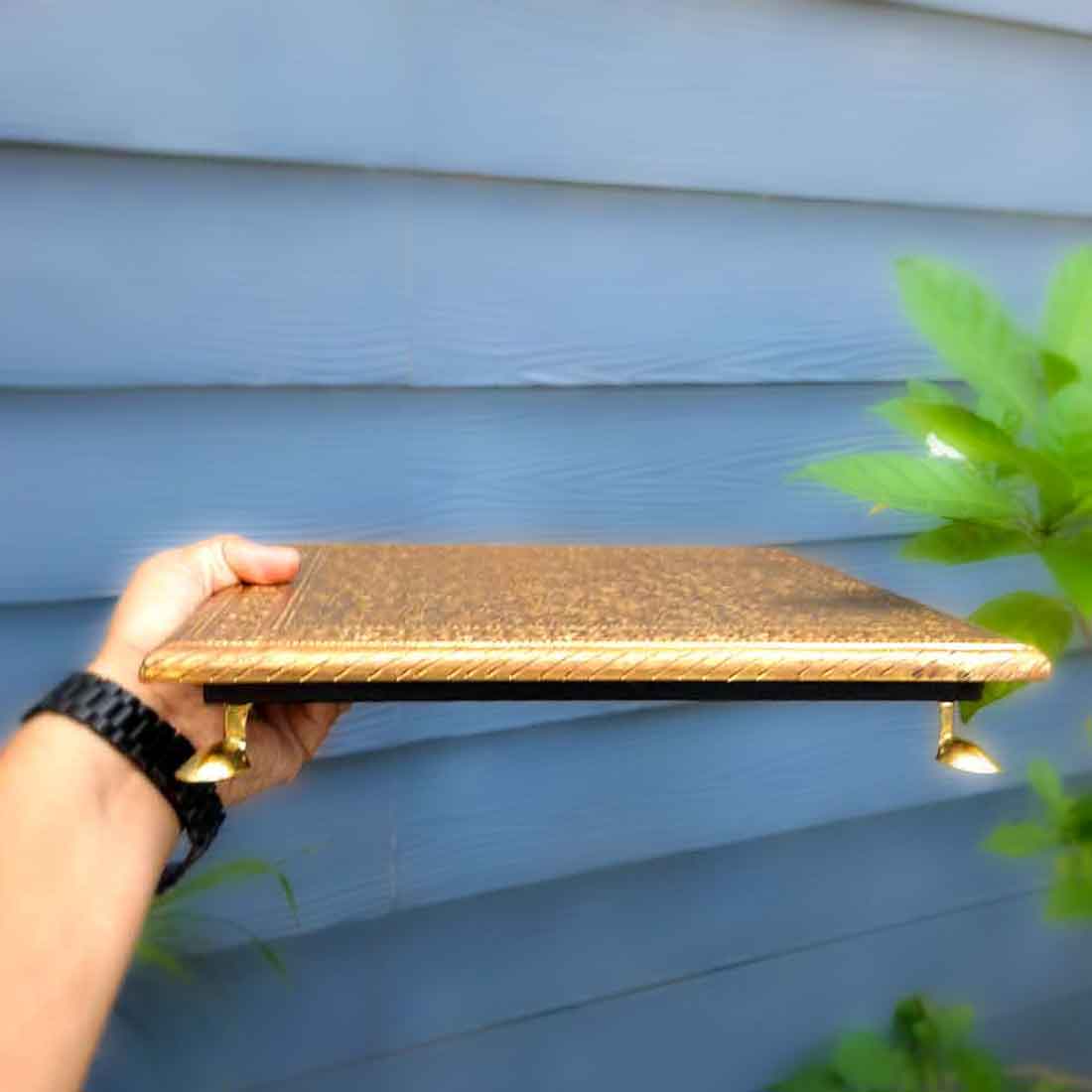 Brass Puja Chowki - Wooden Bajot - For Pooja &Home Decor - Set of 2 ( 10, 12 Inch) - ApkaMart