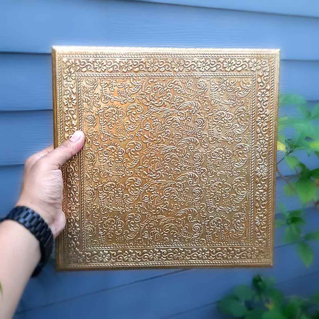 Brass Puja Chowki - Wooden Bajot - For Pooja &Home Decor - Set of 2 ( 10, 12 Inch) - ApkaMart