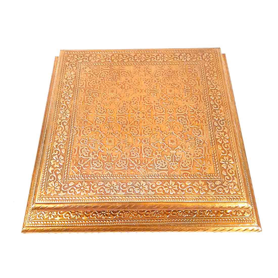 Brass Puja Chowki - Wooden Bajot - For Pooja &Home Decor - Set of 2 ( 10, 12 Inch) - ApkaMart