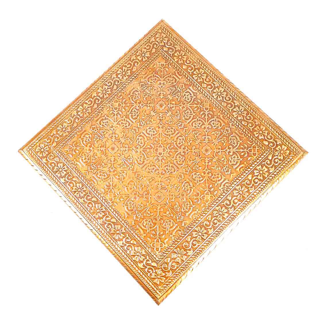 Brass Puja Chowki - Wooden Bajot - For Pooja &Home Decor - Set of 2 ( 10, 12 Inch) - ApkaMart