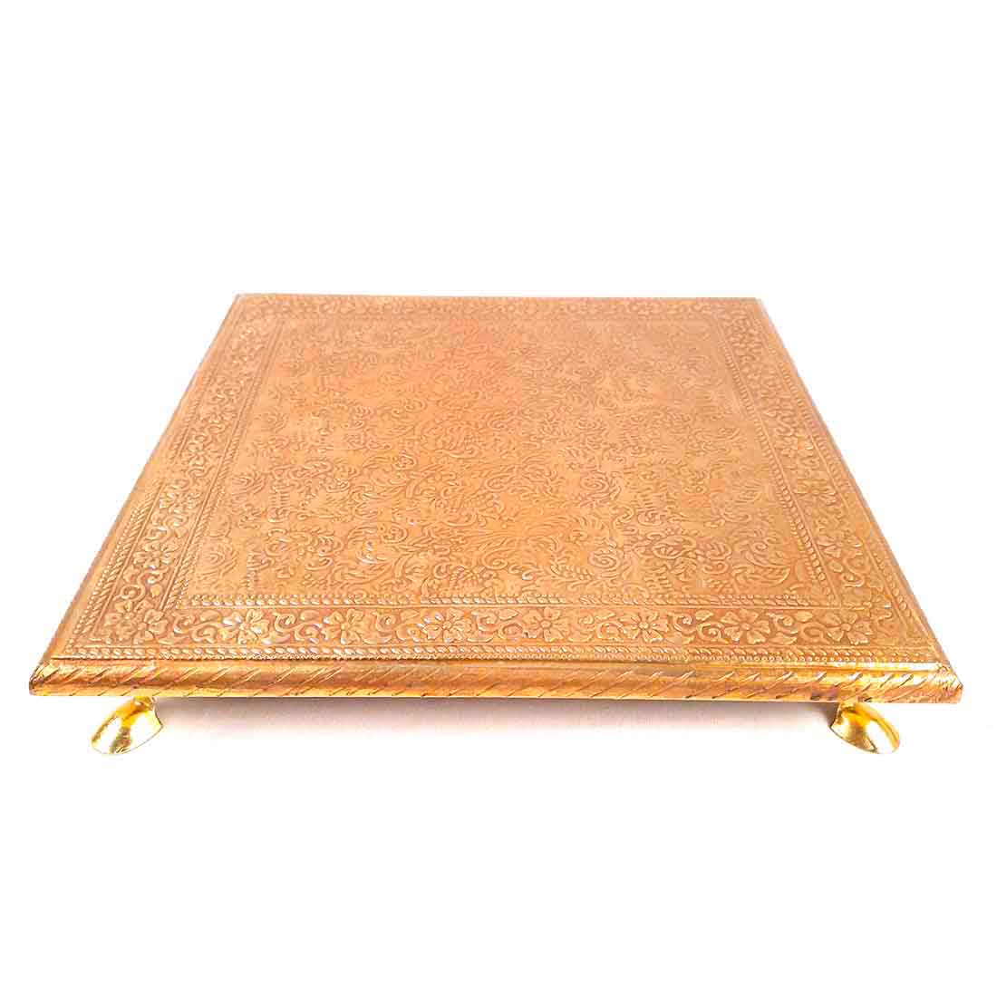 Brass Puja Chowki - Wooden Bajot - For Pooja &Home Decor - Set of 2 ( 10, 12 Inch) - ApkaMart